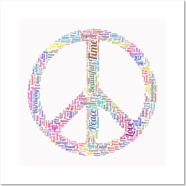 Peace Symbol Silhouette Shape Text Word Cloud Wall Art by Cubebox